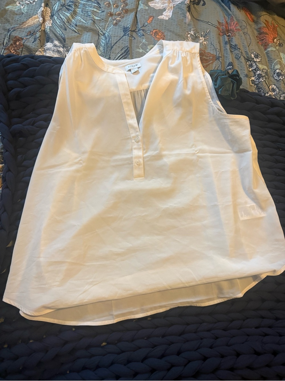 J. Crew Cream Sleeveless Split-Neck Blouse - Picture 1 of 1